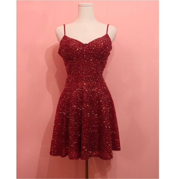Privy Red Sequin Fit & Flare Dress - Picture 1 of 7